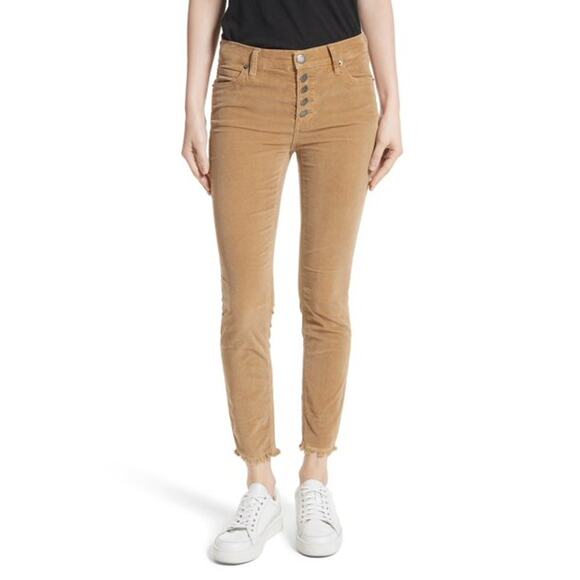 FINAL PRICE Free People Regan Button Fly Cords Tan Raw Hem Skinny Pants 27 - Picture 1 of 7